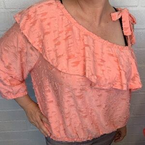 LC Lauren Conrad Ruffle Coral 3/4 Sleeve Stretch Blouse size XXL